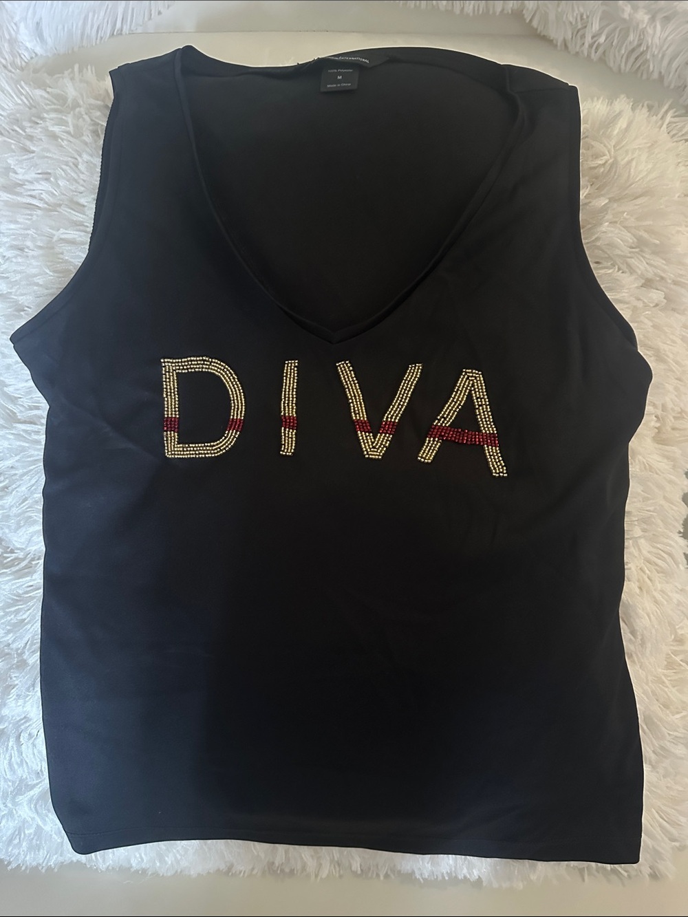 Moda International Black V-Neck Tank with 'DIVA' Studded Logo